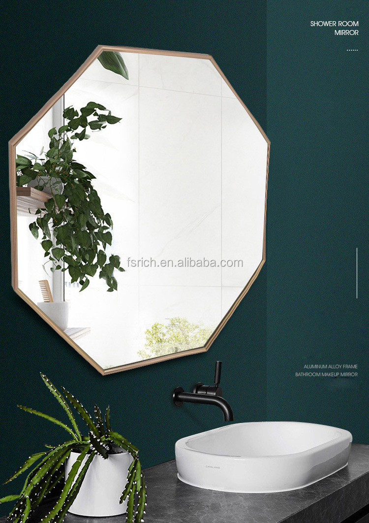 New Design Modern Wall Hanging Black Aluminium Alloy Hexagonal Shaped Mirror for Home Decor