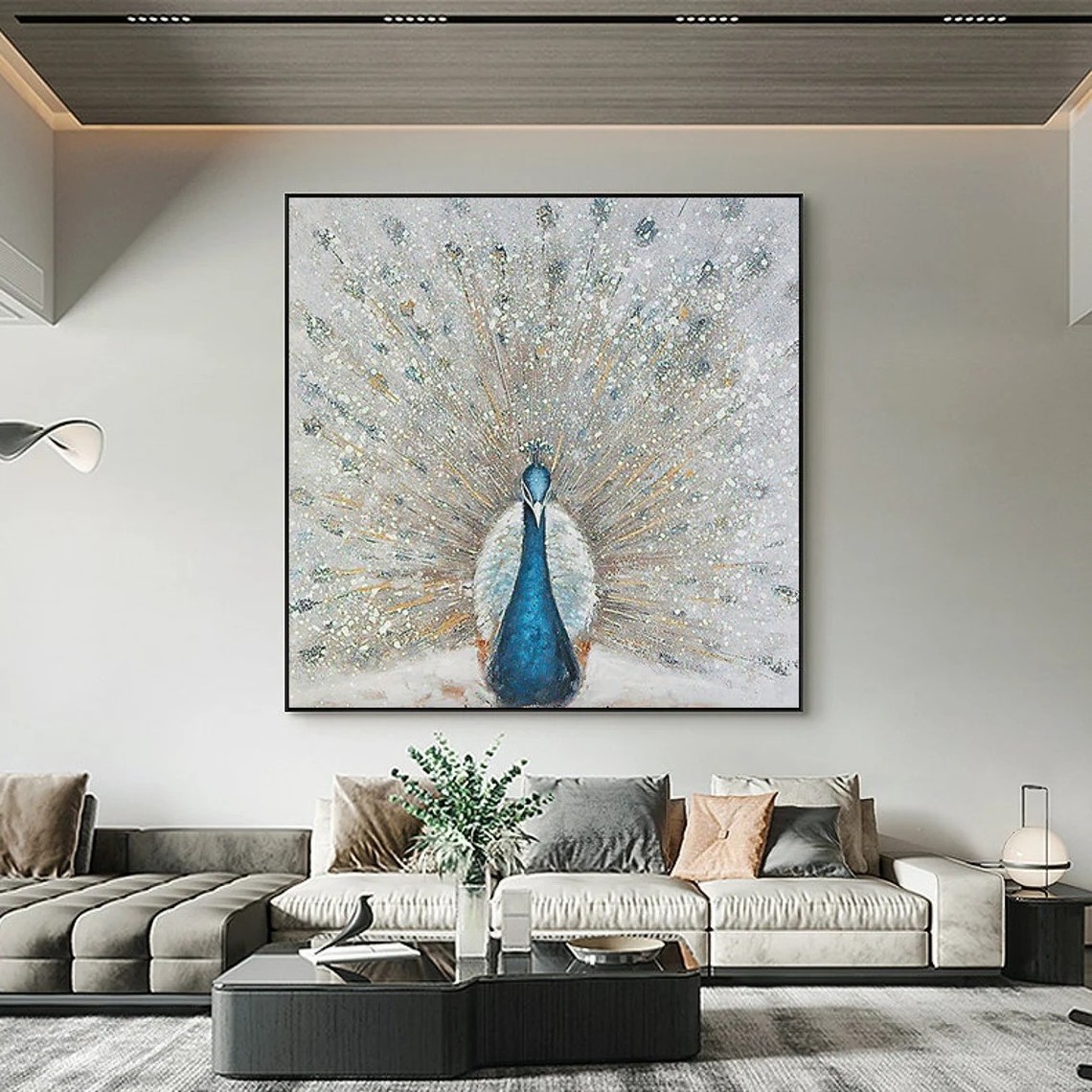 Peacock Oil Painting on Canvas Large Abstract Peacock Canvas Wall Art Animal Wall Art for Living Room Bedroom Decor Original