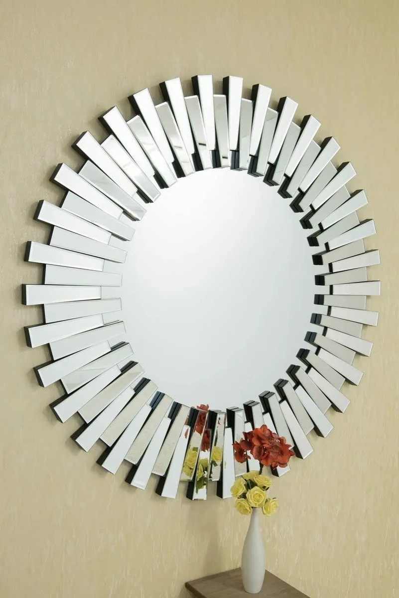 Starburst Silver Stylish Rectangular Modern Contemporary Living Room  Mosaics And Tiles Circular Wall Round Mirror