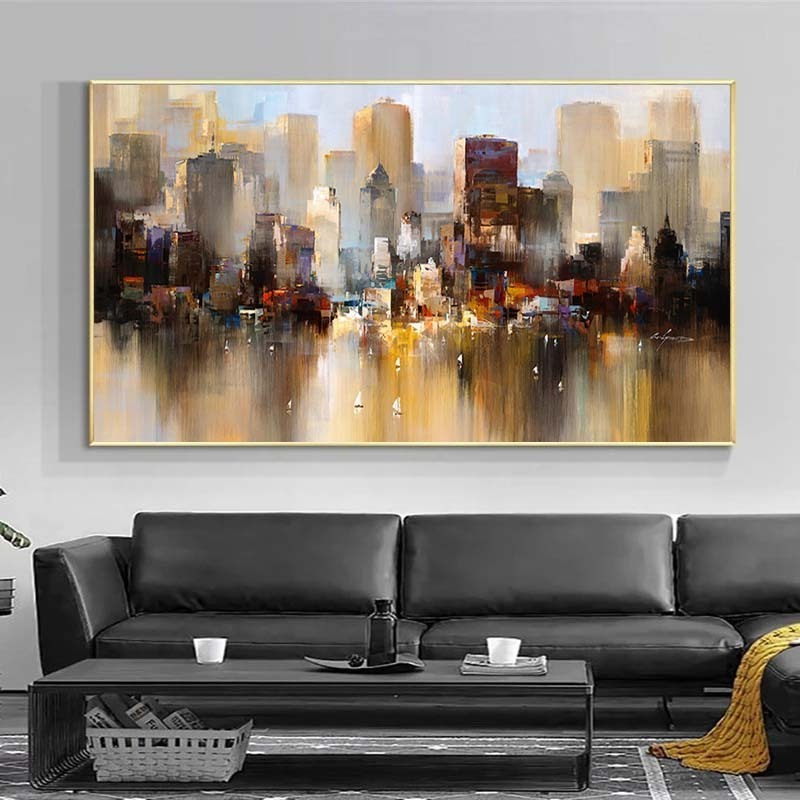 Modern City Building Poster Landscape Abstract Oil Painting On Canvas Prints Wall Art Pictures For Living Room Home Decor Cuadro