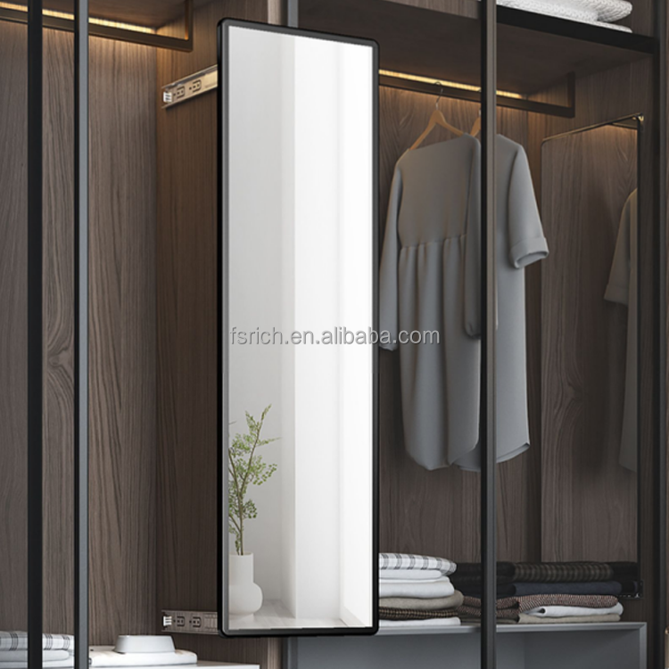 Push-Pull Retractable Full-Length Mirror Closet Built-In Folding Sliding Rotating Dressing Mirror Closet With Wardrobe