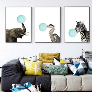 Cartoon Cute Giraffe Koala And Lion Animal Photo Print Canvas Wall Art For Kids Baby Room Decor