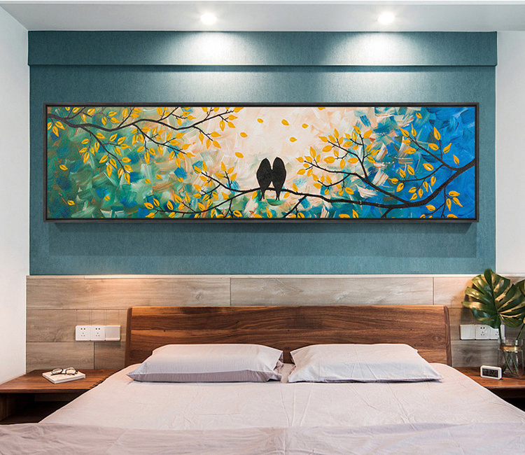 Modern Love Bird Hanging Painting 'Happiness' Subject Animal-Themed Oil Art on Canvas for Master Bedroom Wall Decoration