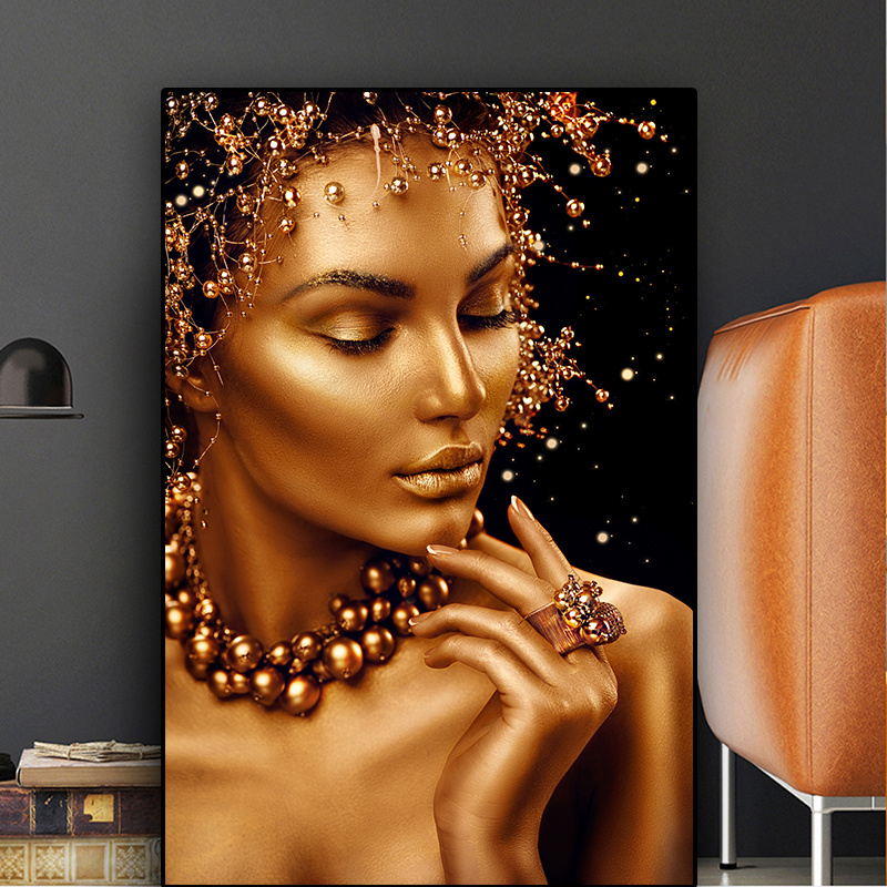 Woman Oil Painting on Canvas Cuadros Posters and Prints Wall Art Picture Customised Plastic Sexy Nude African Art Black and Gold