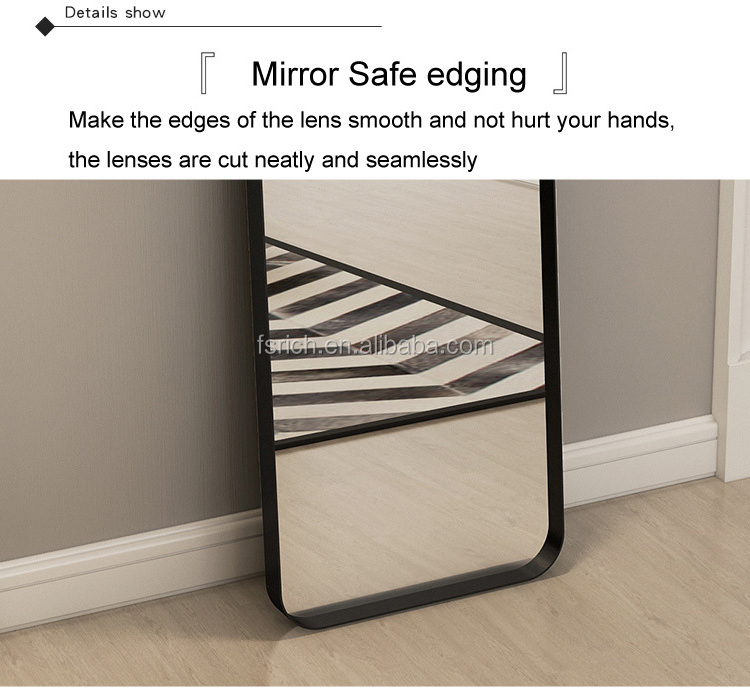 Modern Contemporary Wall Mirror Brushed Glass Panel with Silver Aluminum Alloy Framed Rounded Corner Deep Set Bathroom Decor