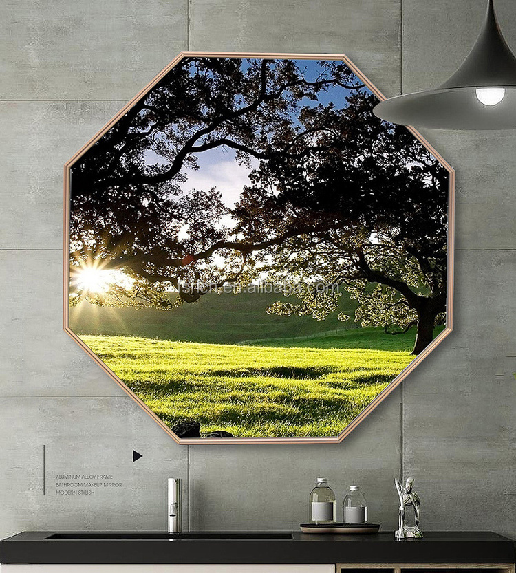 New Design Modern Wall Hanging Black Aluminium Alloy Hexagonal Shaped Mirror for Home Decor