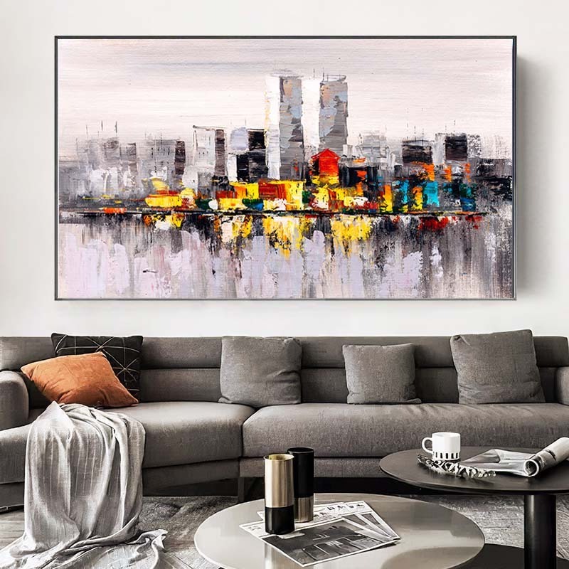 Modern City Building Poster Landscape Abstract Oil Painting On Canvas Prints Wall Art Pictures For Living Room Home Decor Cuadro