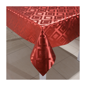 Red Stamp Gold Sliver  Embossed  Rectangle Square Diamond Design PVC Vinyl Table Cloth Cover