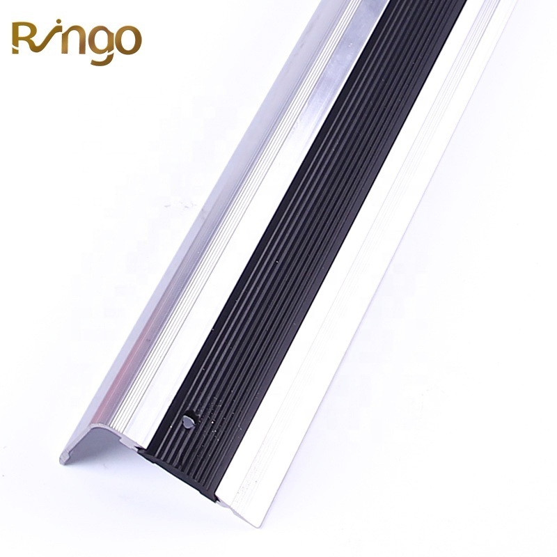 Rubber insert stair nosing profiles aluminum anti slip flooring trim staircase decoration strips step edge protection tile trims