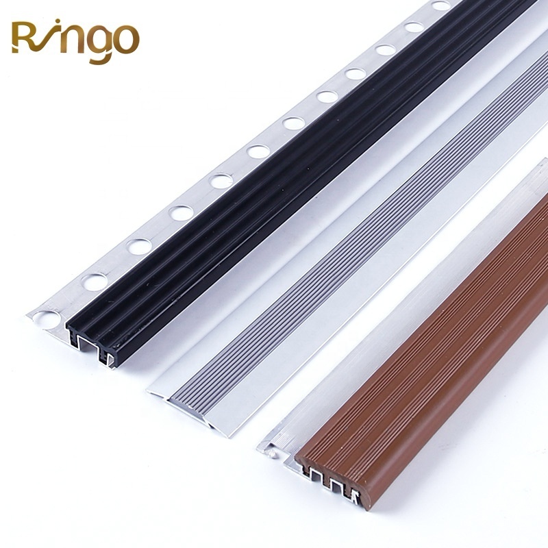 Rubber insert stair nosing profiles aluminum anti slip flooring trim staircase decoration strips step edge protection tile trims