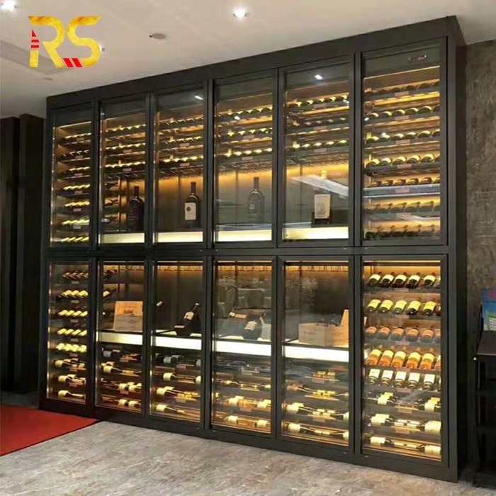 hotel modern stainless steel wine cooler restaurant whiskey wine rack display living room wine bar cabinet for home