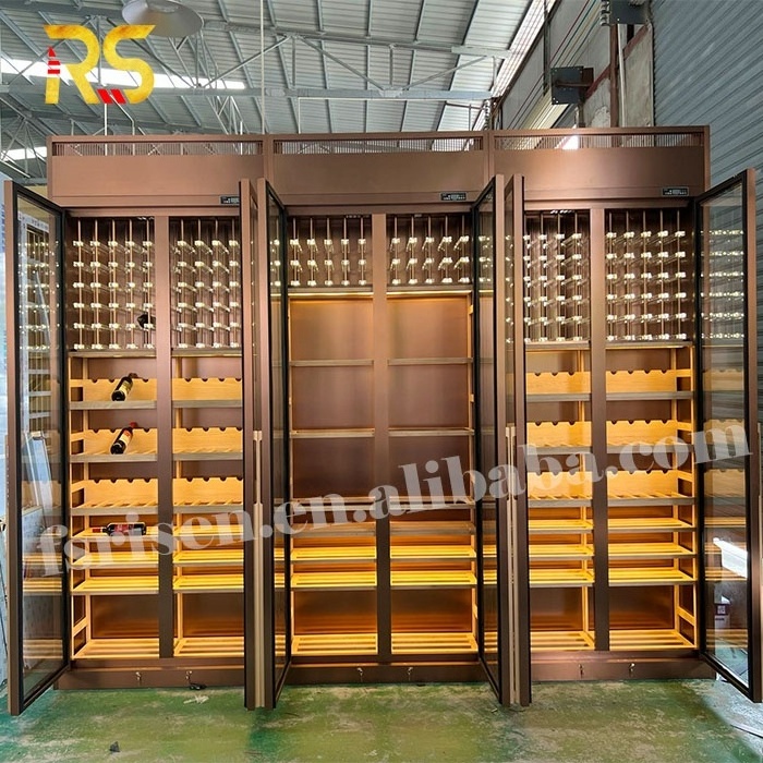 Foshan modern rose gold stainless steel red wine display cabinet bar living room furniture