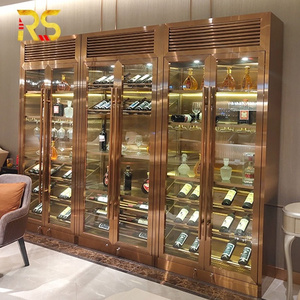 Foshan rose gold stainless steel red wine display cabinet Living Room Bar Furniture Wine cabinet with cooling  for Home