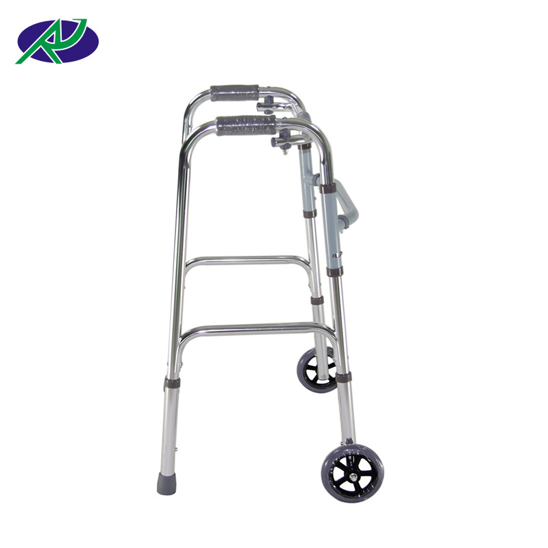 Adult Height Adjustable Walkers Folding Aluminum Walker with Front Wheels For Elderly Standing Walker