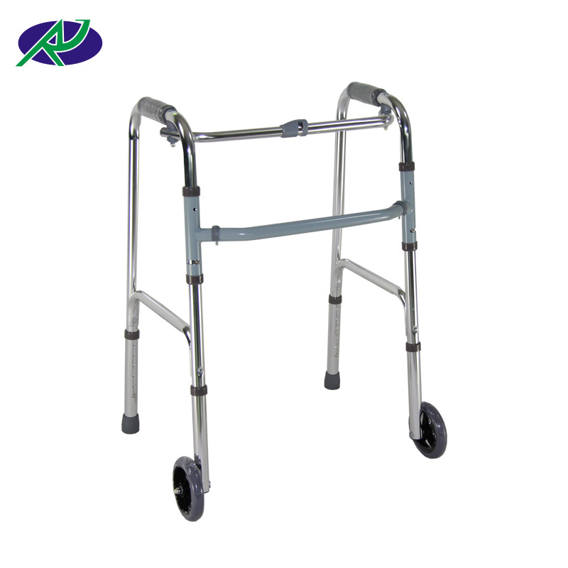 Adult Height Adjustable Walkers Folding Aluminum Walker with Front Wheels For Elderly Standing Walker