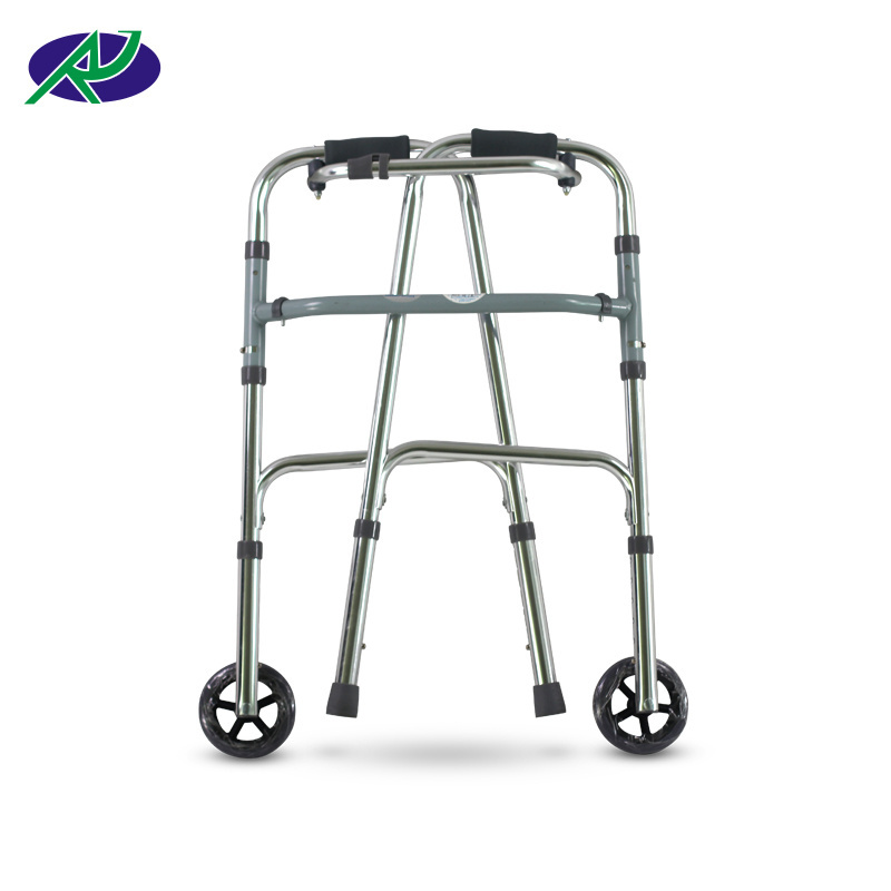 Adult Height Adjustable Walkers Folding Aluminum Walker with Front Wheels For Elderly Standing Walker