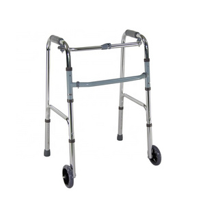 Adult Height Adjustable Walkers Folding Aluminum Walker with Front Wheels For Elderly Standing Walker