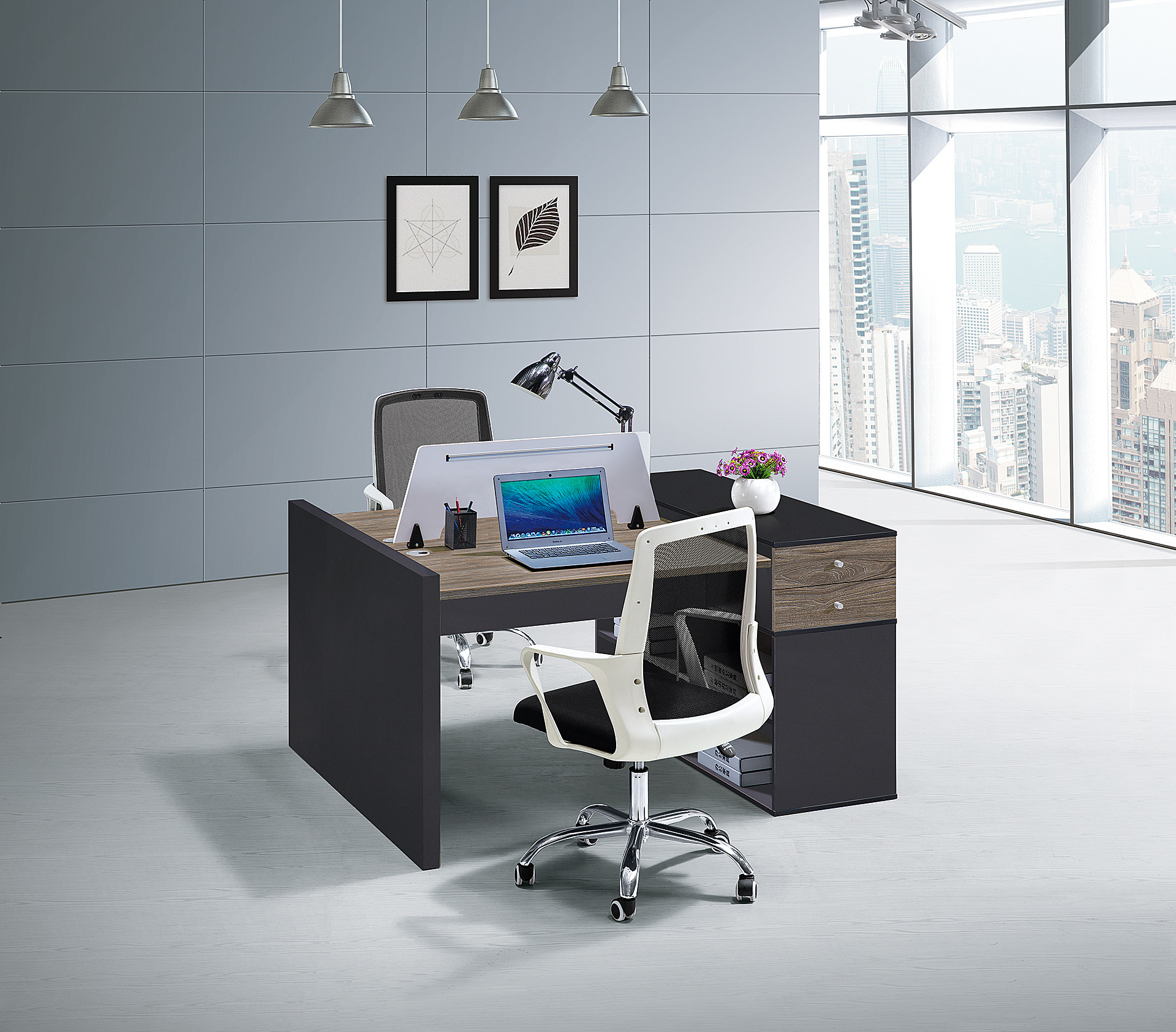 Simple and Modern Double Staff Table Financial Room Furniture Workstation with Screen and Chair Combination Office Desks