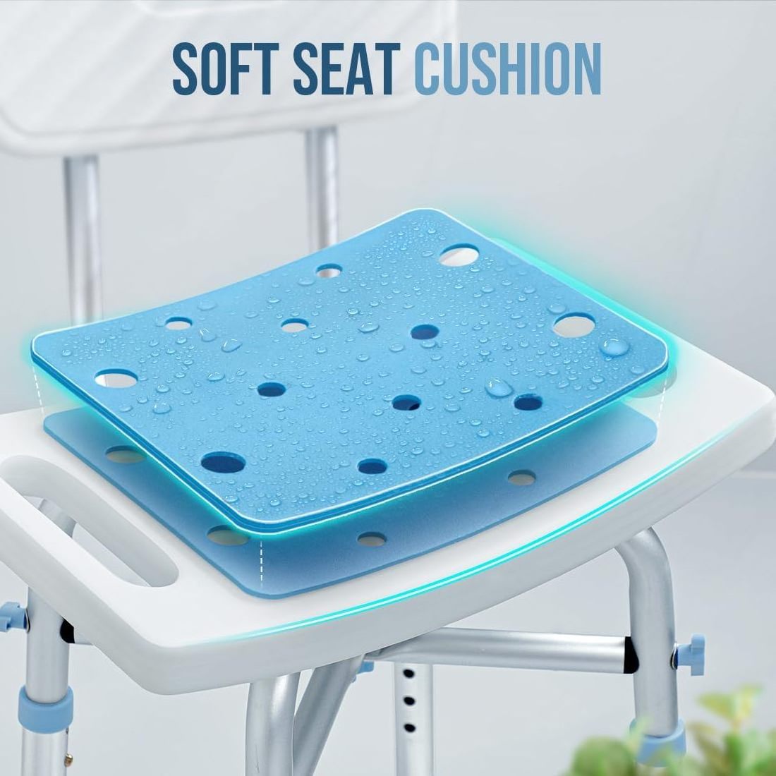 Heavy Duty 500lb Capacity Height Adjustable Anti-Slip Medical Tool Free Shower Chair Back EVA Padded Bathroom Safety Equipment