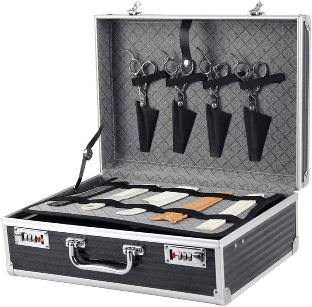 Portable Professional Aluminum Barber Toolbox, Suitcase Hairdressing Flight Case,Password Case