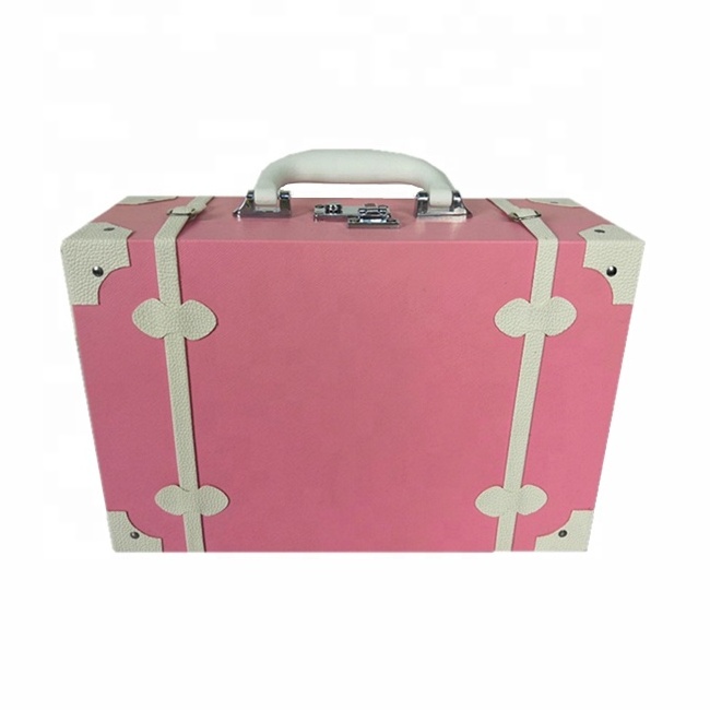 private logo vintage PU leather cosmetic case  portable carrying makeup suitcase