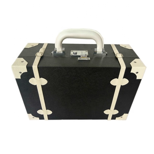 private logo vintage PU leather cosmetic case  portable carrying makeup suitcase