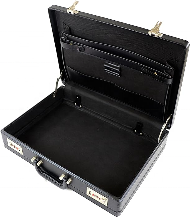 Mens Professional Leather Look Executive Black Briefcase with Combination Locks