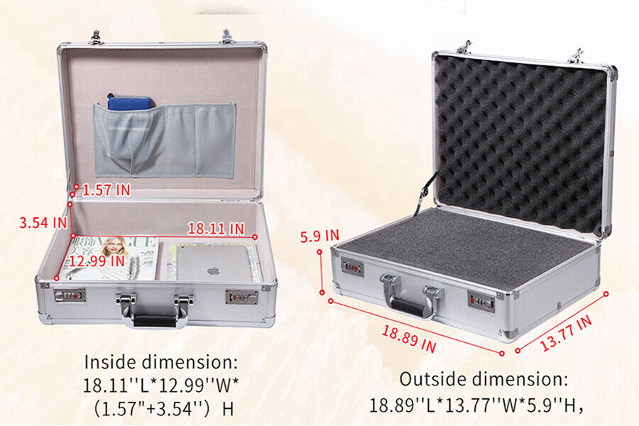 Large Aluminum Carrying Case Foam Briefcase Toolbox Travel Equipment Hard Case