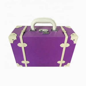 private logo vintage PU leather cosmetic case  portable carrying makeup suitcase