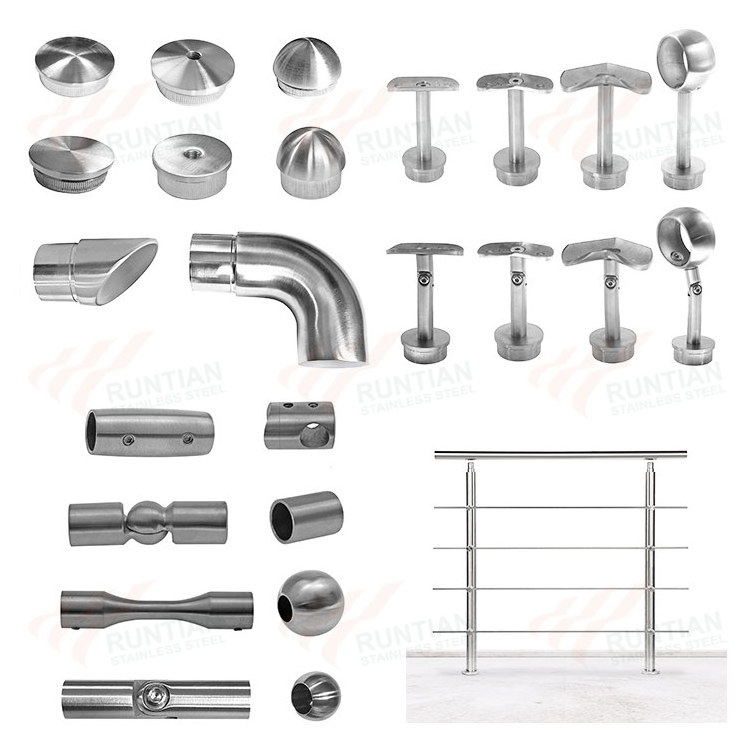 Aluminum stainless steel deck balustrade railing top mount handrail brackets pipe end caps for railing post