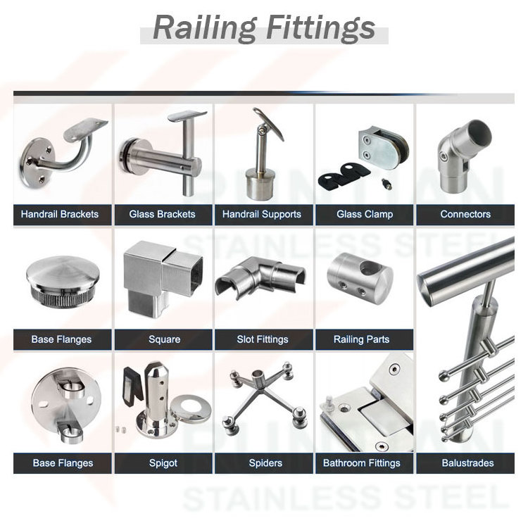 Glass stair hardware 50mm railing handrail tube pipe end cap wall anchorage flange stainless steel railing fitting