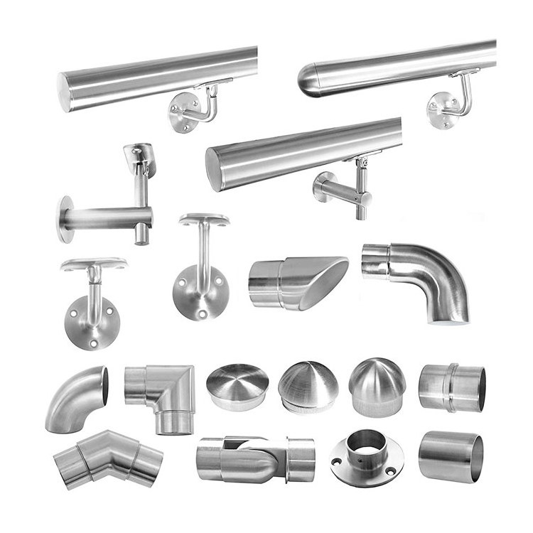 Glass stair hardware 50mm railing handrail tube pipe end cap wall anchorage flange stainless steel railing fitting