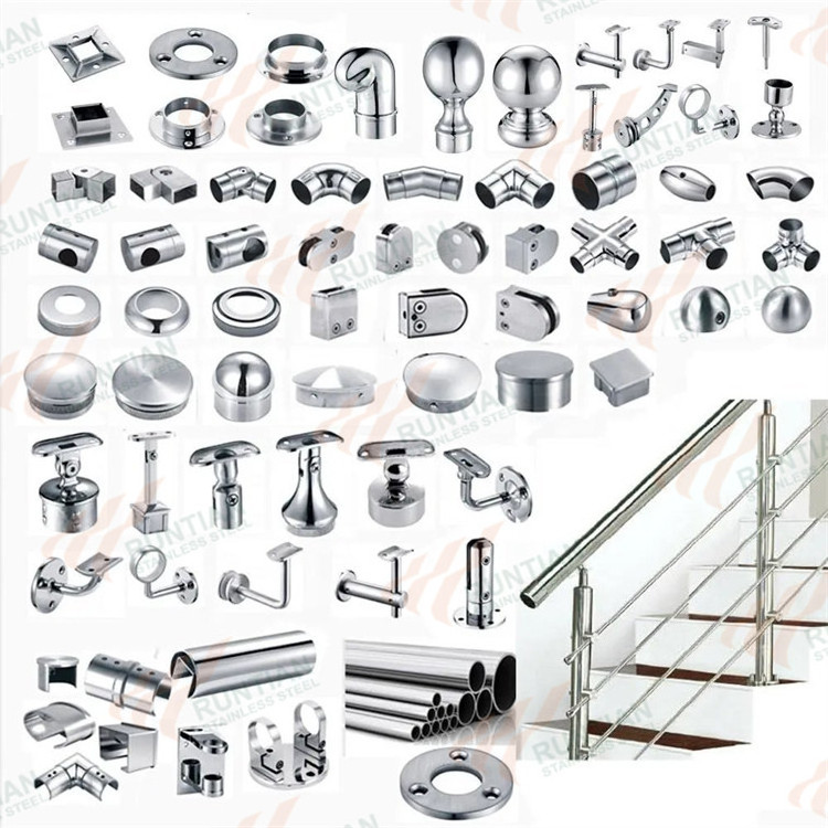 Glass stair hardware 50mm railing handrail tube pipe end cap wall anchorage flange stainless steel railing fitting