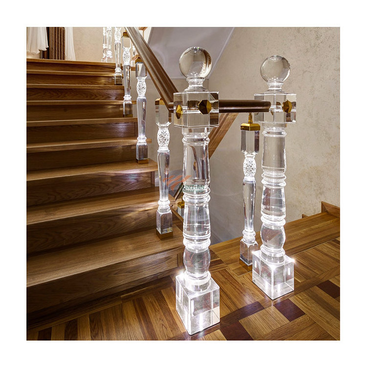 Pmma handrail bar plexiglass column plastic pillar rail balustrade design stairs glass railing for indoor