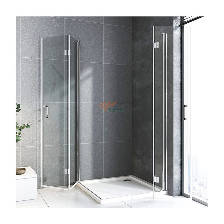 Corner neo angle duschkabine tempered shower douche glass enclosures folding doors with roller