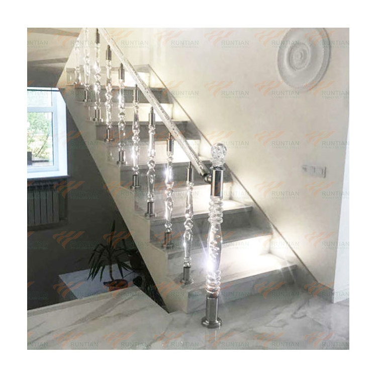 Modern luxury crystal stainless steel balcony balustrade plexiglass transparent acrylic stair railings master pillars