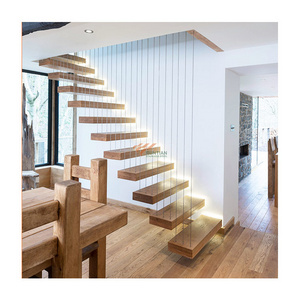 Wall hanging mounted stair led lighting glass curved floating staircase