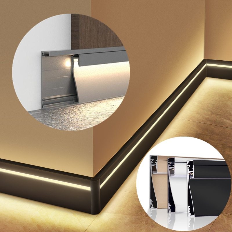 Factory wholesale aluminum black skirting board skirting profiles with led lights