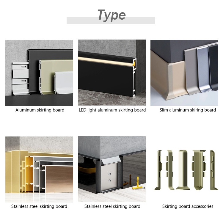 Factory wholesale aluminum black skirting board skirting profiles with led lights