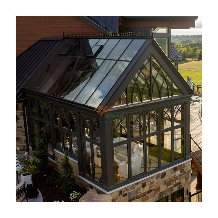 Commercial victorian triangle style outdoor sun room glass house electric glass skylight window door sunroom for solarium