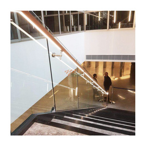 Balcony frameless stair square tube pipe handrail bracket glass railing with led light