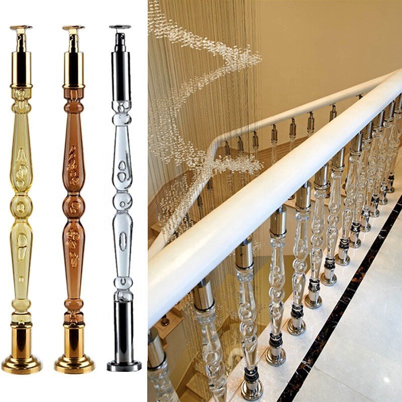 Stainless steel stair handrail railing plexiglass PMMA acrylic column crystal baluster systems for villa