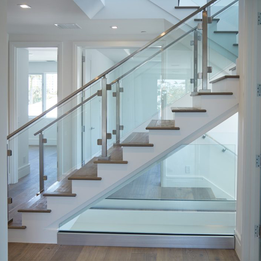 Modular Balustrade Railing Balcony Custom Square Tube Stainless Steel Inside Glass Railings