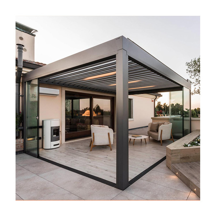 China supplier high quality aluminium remote control motorized retractable waterproof roof pergola with louvered canopy