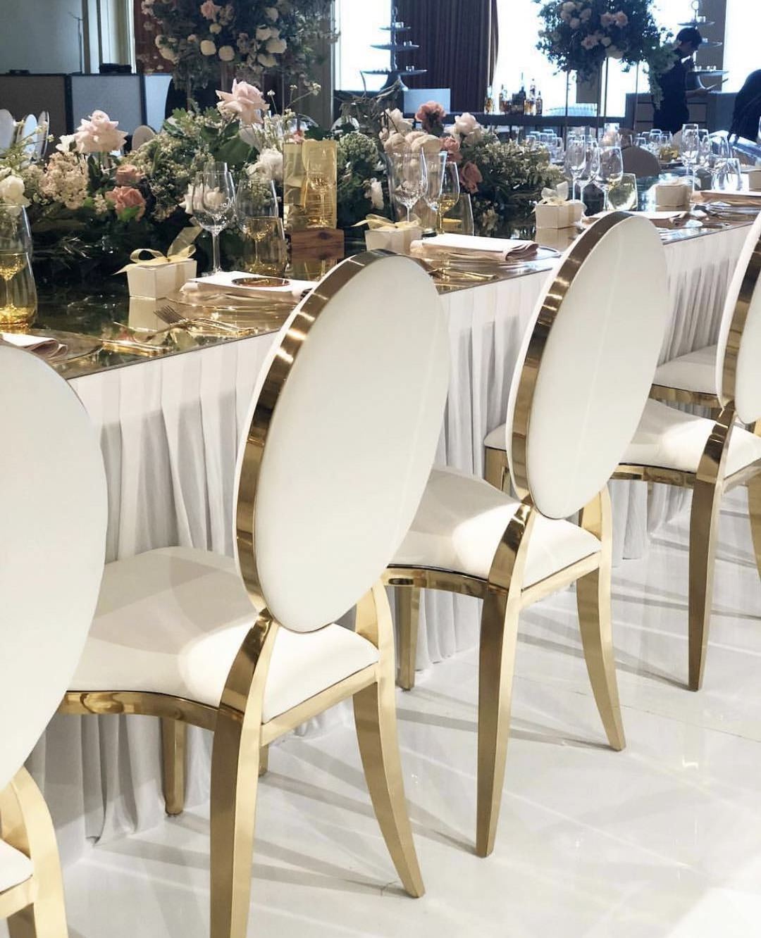 High Quality Gold round Stainless Steel Dining and Banquet Chair Modern Style for Wedding and Party Packed in Mail