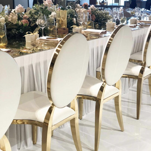 High Quality Gold round Stainless Steel Dining and Banquet Chair Modern Style for Wedding and Party Packed in Mail