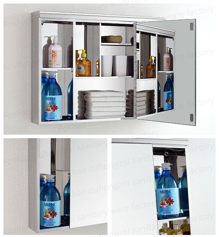 Contemporary style Wall mount glass display bathroom mirror cabinet