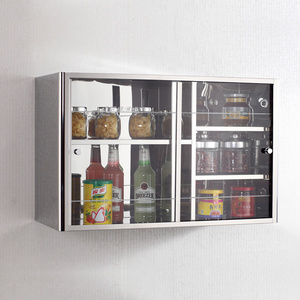 Stainless steel wall hung kitchen glass door cabinet medicine cabinet with sliding door