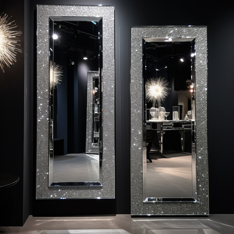 Full Length Crystal Diamond Vanity Mirror Bathroom Crushed Crystal Mirror Furniture With Led Light