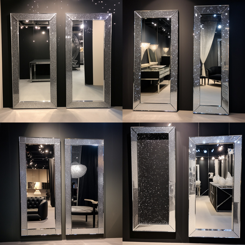 Full Length Crystal Diamond Vanity Mirror Bathroom Crushed Crystal Mirror Furniture With Led Light